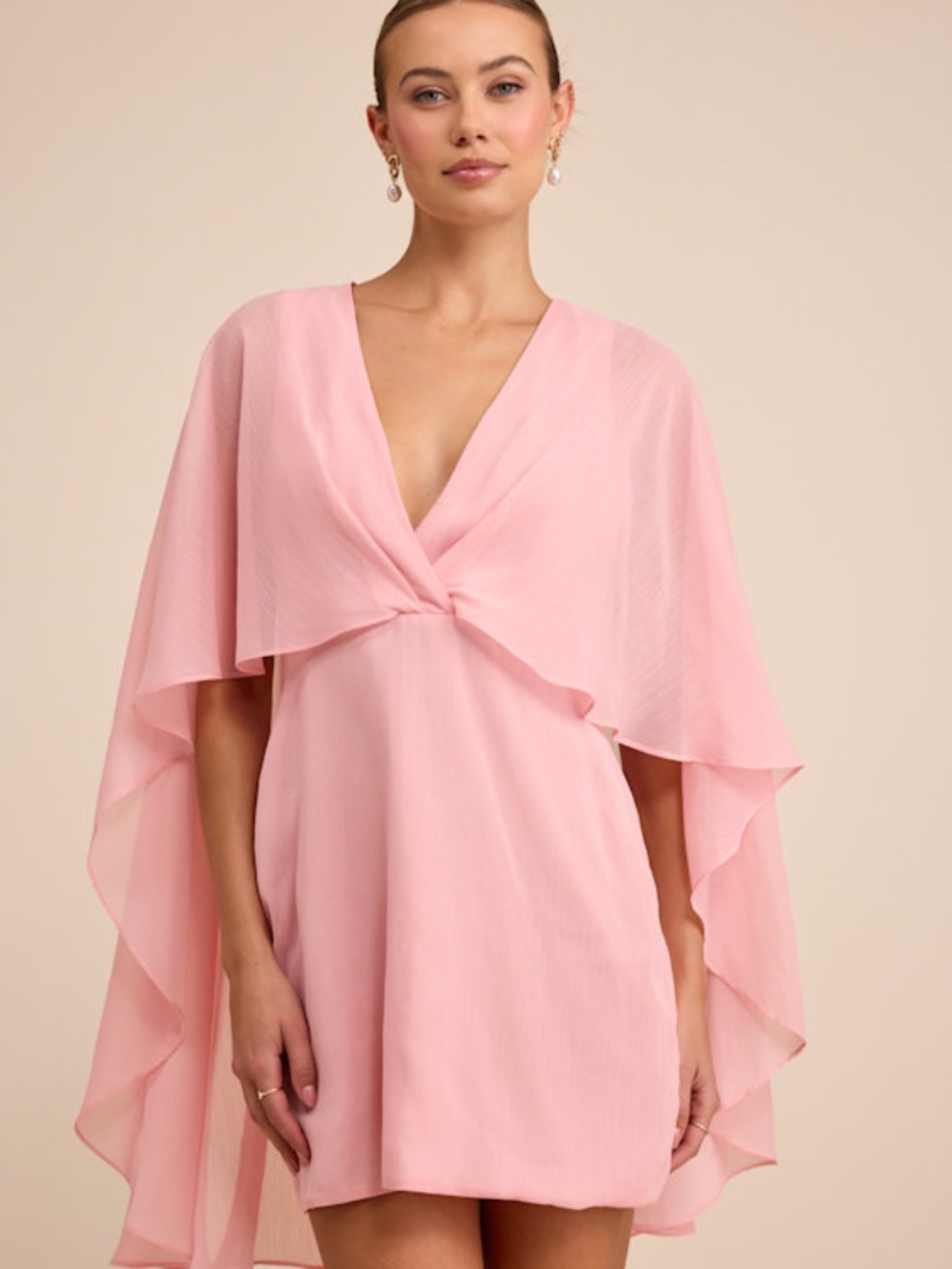 Lulus Jolia Light Pink Cape V-neck Mini Dress - Size XL